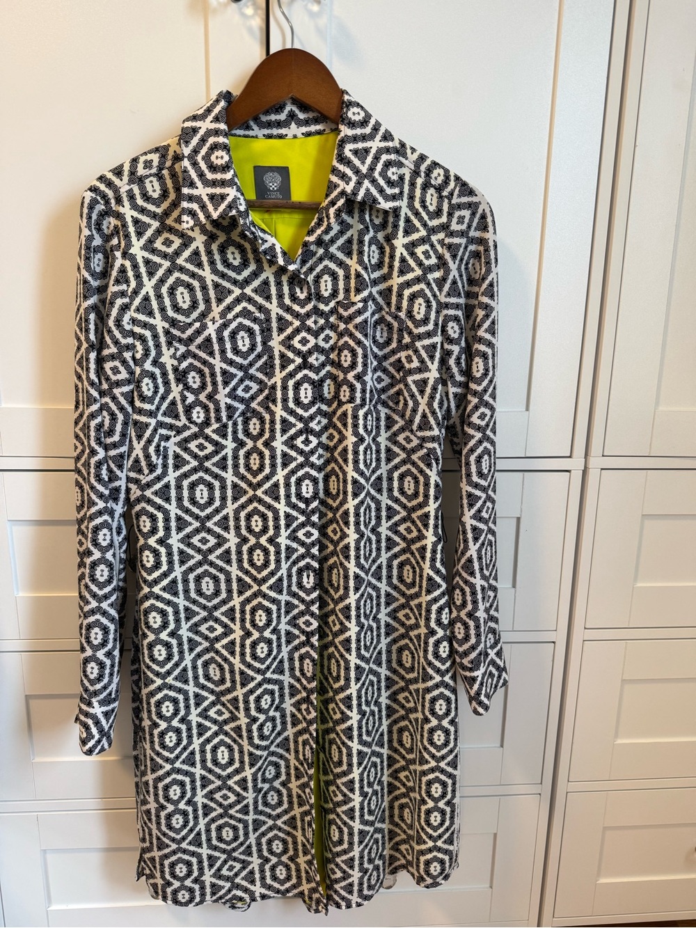 Vince Camuto Black & White Geometric Dress with Lime Lining